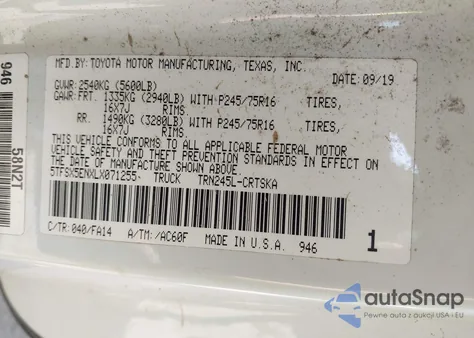 2020 Toyota Tacoma Sr из США, поврежденный, VIN 5TFSX5ENXLX071255